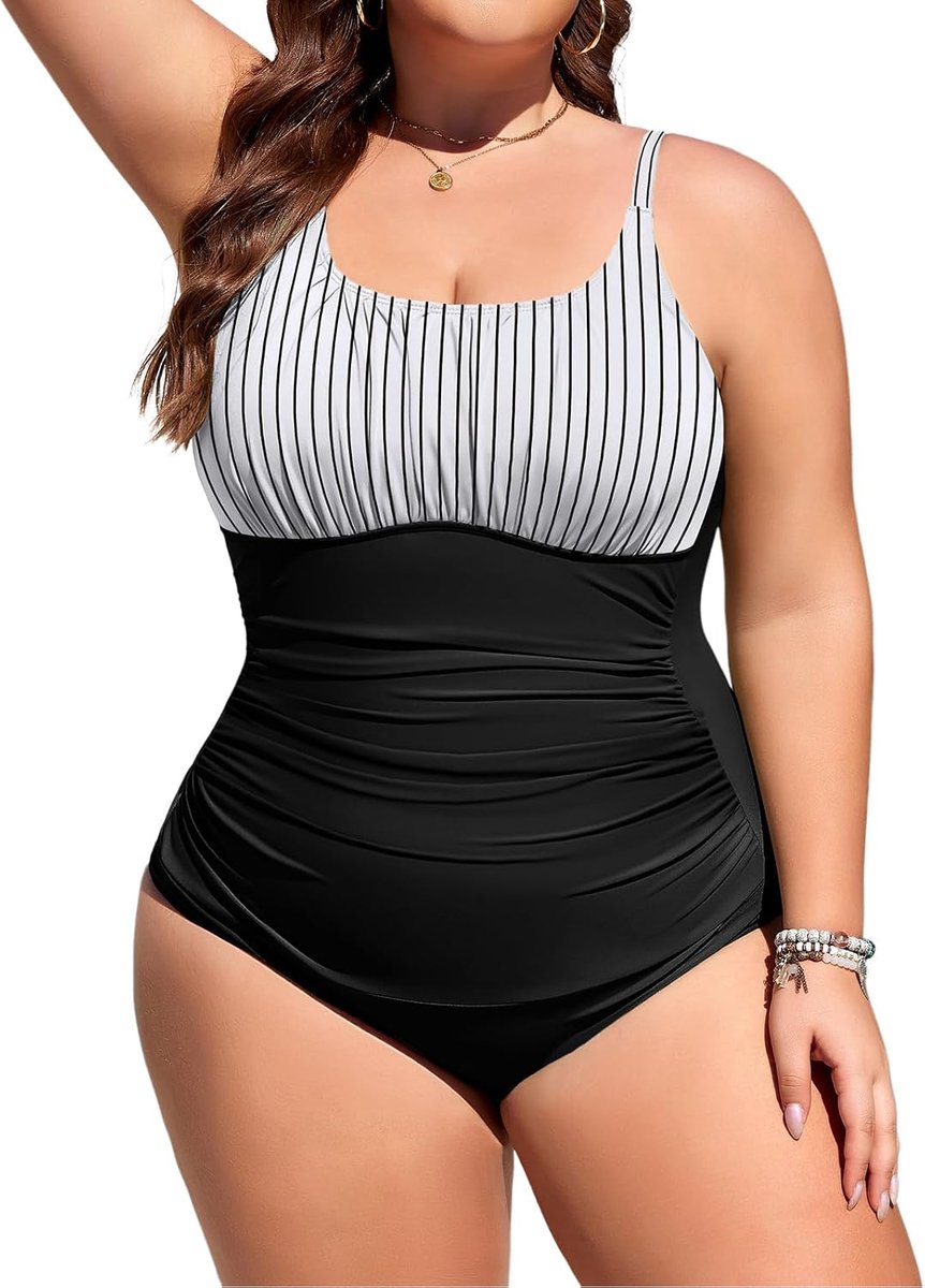 Badpak voor dames, 1 stuk, grote maat, platte buik, eendelig, zwemkleding, push-up, badpak, sexy, spaghetti, verstelbaar, voor strand, zwemmen, L-4XL