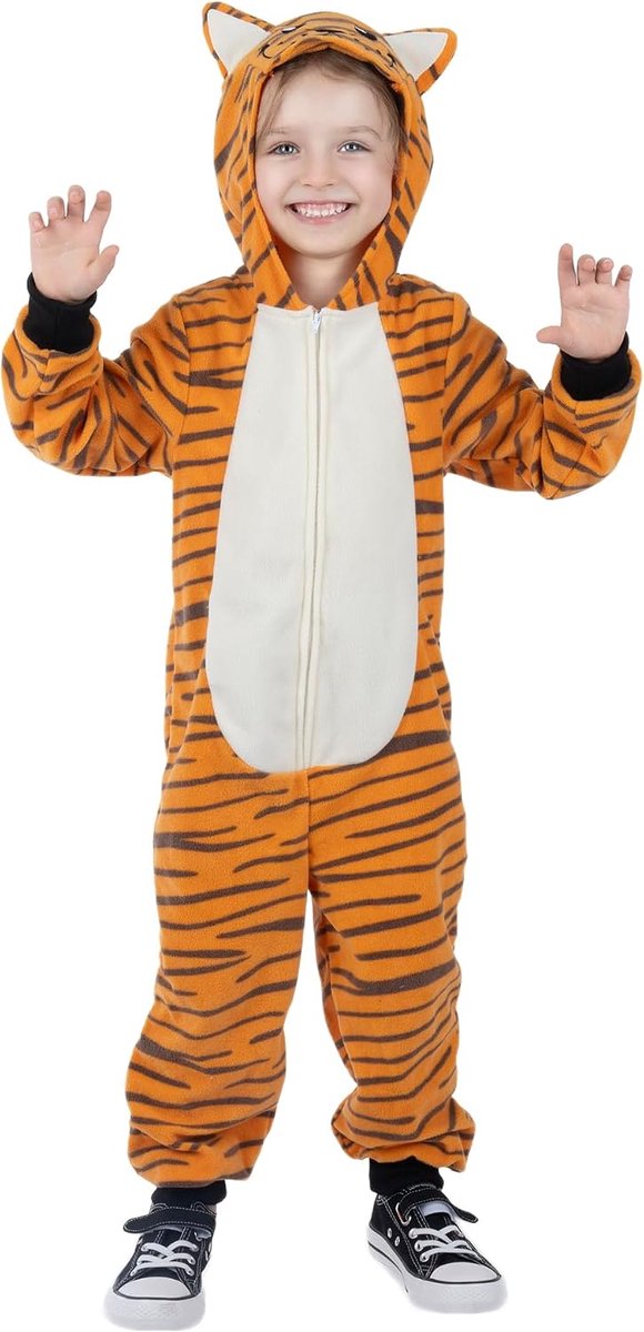 Party Tiger Onesie Novelty Tiger Jumpuit met EMB Gezicht Kostuum voor Kids M(6-8)