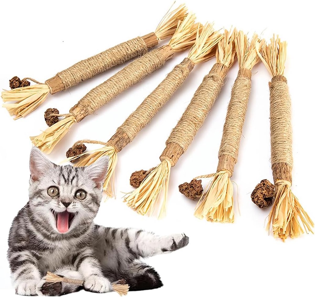 6 stuks kattengrassticks voor katten, tandverzorgingsstokjes voor katten, natuurlijke kattengras-sticks voor tandverzorging, kattenstokjes tegen slechte adem