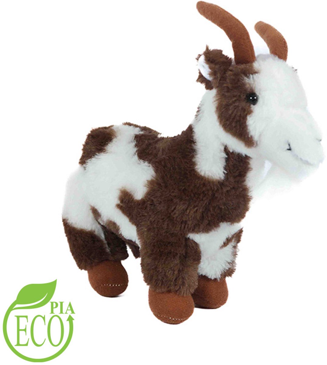 PIA Soft Toys - pluche knuffeldier - Geit wit/bruin ECO 22 cm