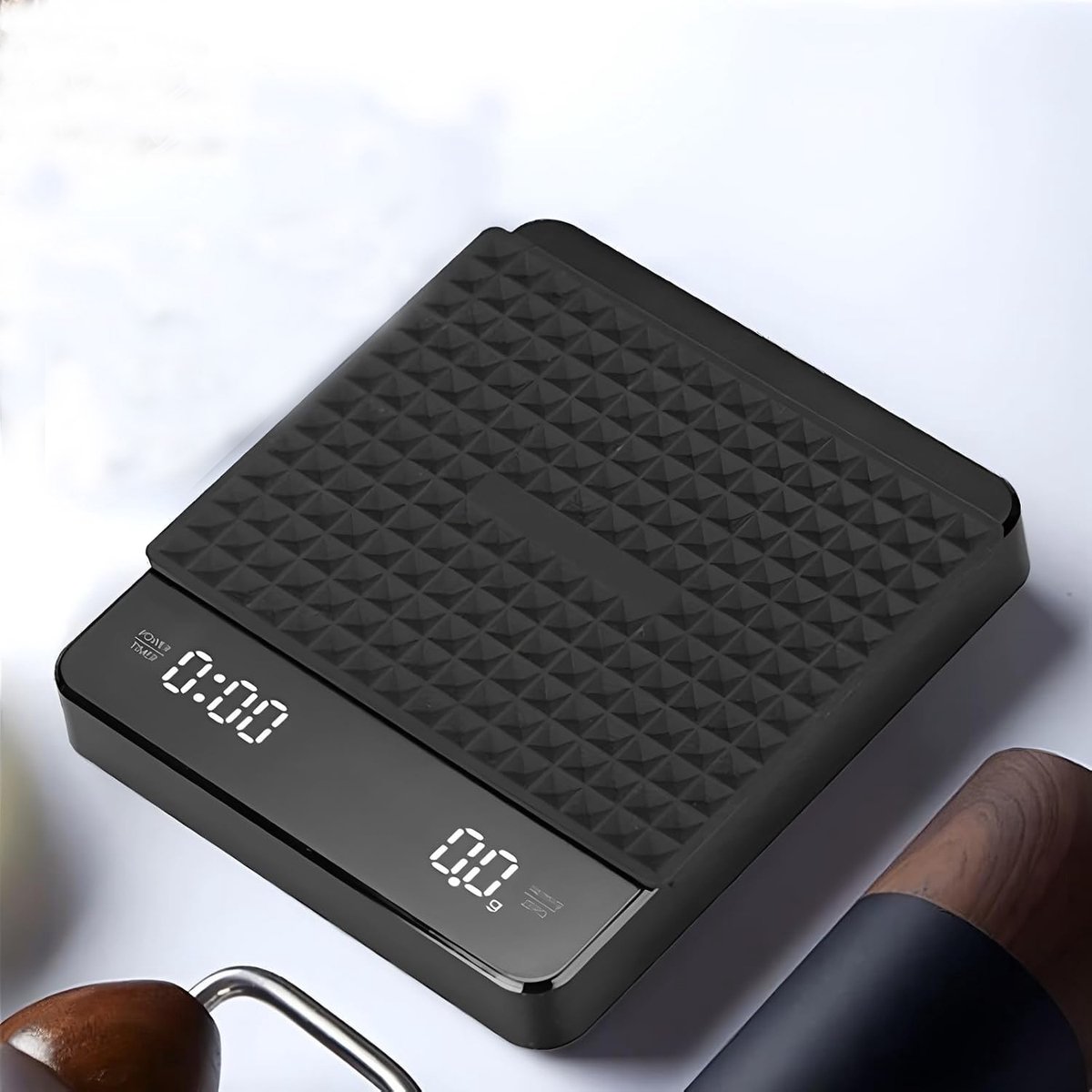 KZQ Draagbare Koffieweegschaal met Timer Oplaadbaar LED Scherm 3kg 0,1g Precisie Waterdichte Isolatiemat Geschikt voor Filterkoffie Espresso en French Press