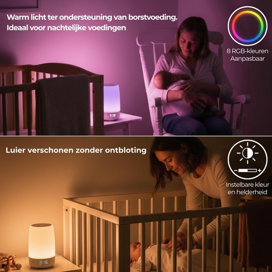 SnelShoppen - Witte geluidsmachine met klok, 32 rustgevende geluiden, Bluetooth en app-bediening, 8 kleuren nachtlampje, draagbaar met 8 uur oplaadbar — afbeelding 2