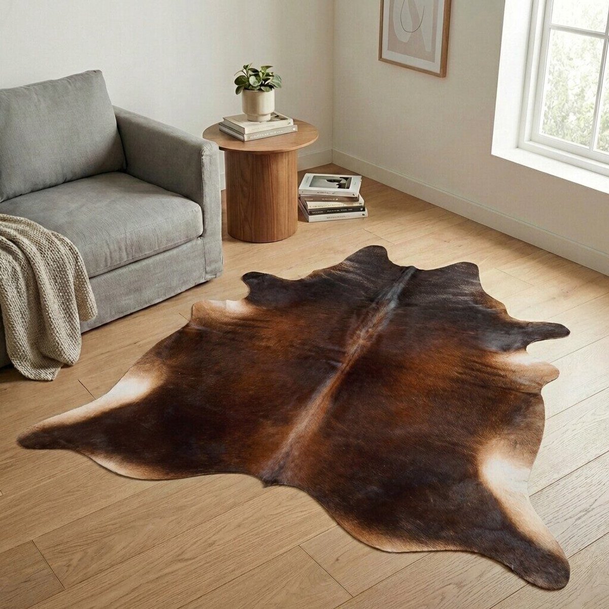 Koeienhuid Vloerkleed - Driekleur - 202 x 194 cm - Koeienkleed / Koeienvel / Dierenvel / Dierenhuid / Koehuid Tapijt