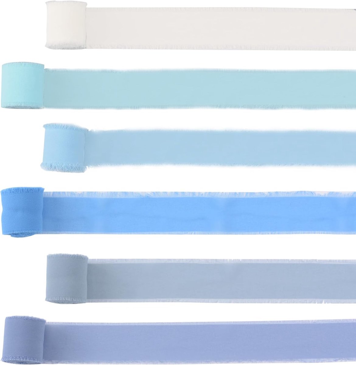 Linten, 6 rollen chiffon zijden lint gemengde kleur franje gerafelde randen stof (blauw)