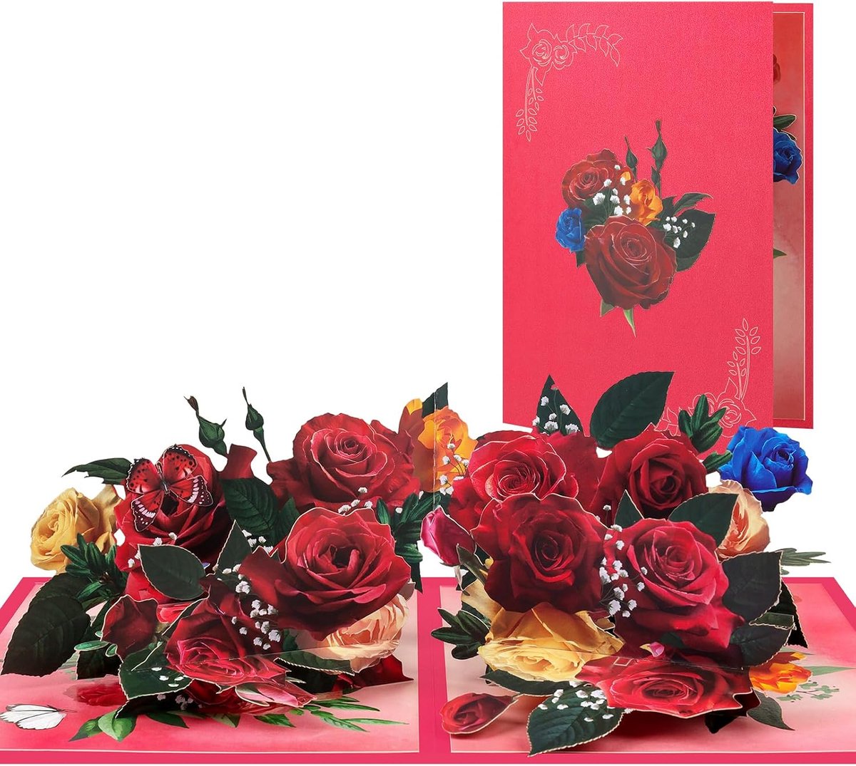 rode roos pop-up kaarten, papieren bloemenboeket wenskaarten met lege notitiekaart en envelop, ideaal cadeau voor het vieren van liefde, verjaardag, jubileum, speciale momenten,