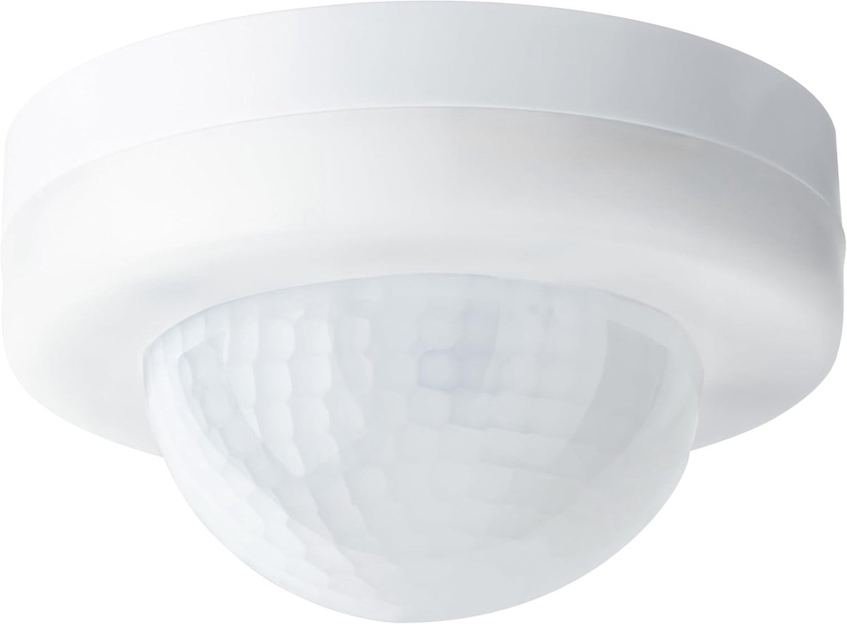 Bewegingssensor Opbouw Binnen - Bewegingsmelder LED geschikt, Plafond Montage, programmeerbaar - Infrarood Sensor Bereik 20m/360°, 3-draads