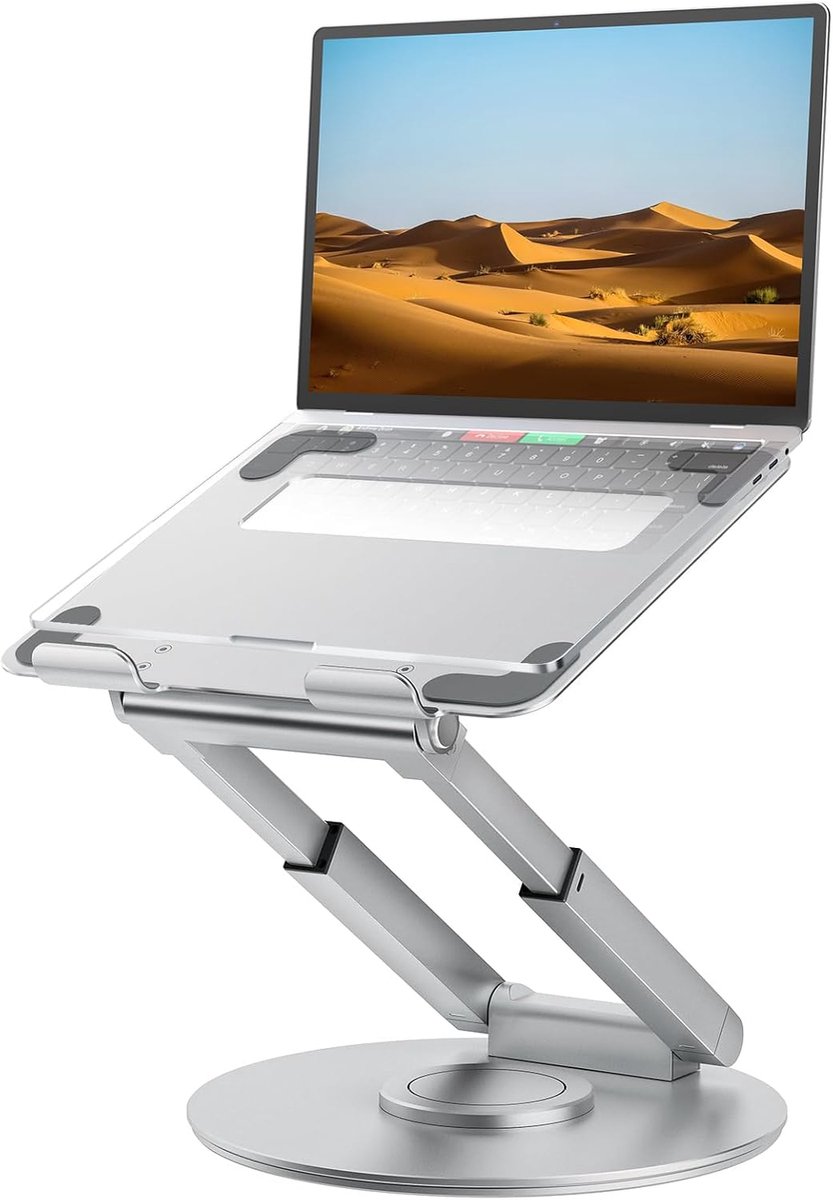 laptopstandaard met 360° draaibare basis, hoge hoogte verstelbare computerstandaard, zit-stand riser, bevorder een gezonde houding, verminder nekpijn compatibel alle laptops 10-17"-zilver