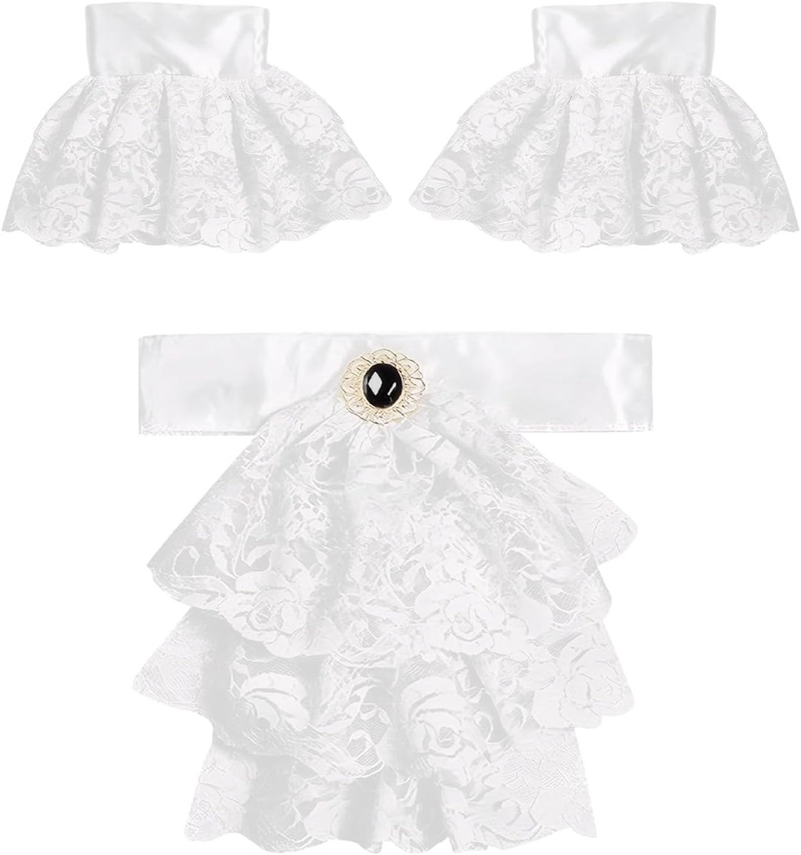Jabot van kant, met 2 manchetten, wit, adelige adelige vampierin steampunk gothic kostuumaccessoire, carnaval, Halloween, themafeest