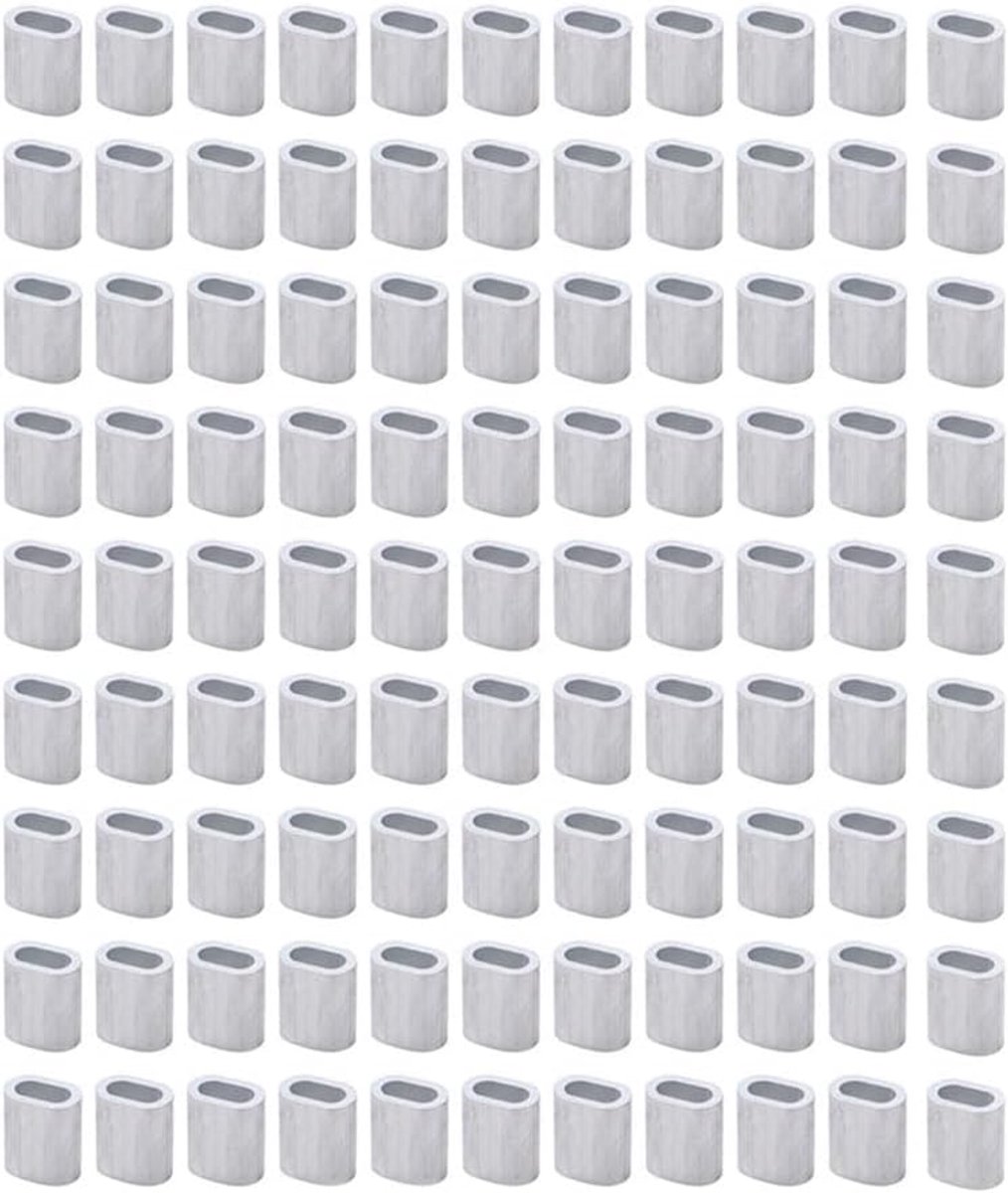 100 stuks aluminium krimploop huls, draadkabel ferrule hulzen klemmen voor kabelbevestiging en visserij krimp huls (0,8 mm / 0,03 inch elliptisch)