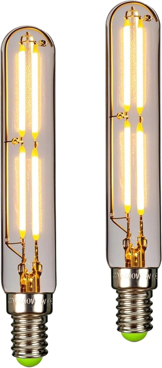 2 stuks LED lamp 4W T20 buisvormige LED gloeilamp E14 Edison Small Base 2700K warm wit Edison lamp (Transparant)