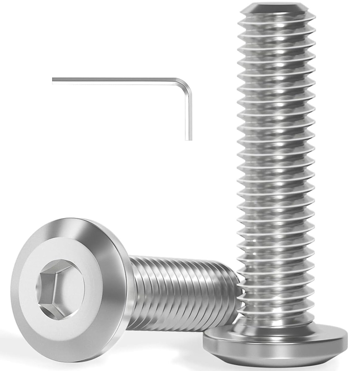 20 stuks M5x16 schroeven, platte kopschroeven, roestvrij staal A2 V2A, binnenzeskant, volledige schroefdraad, met inbussleutel