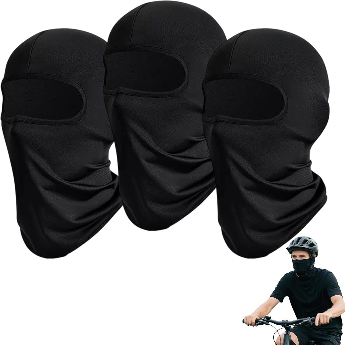 3 stuks bivakmuts ski-gezichtsmasker, winddicht skimasker, ademend lichtgewicht ski-motorhelm racen fietsen multifunctionele bivakmutsen (zwart), Zwart