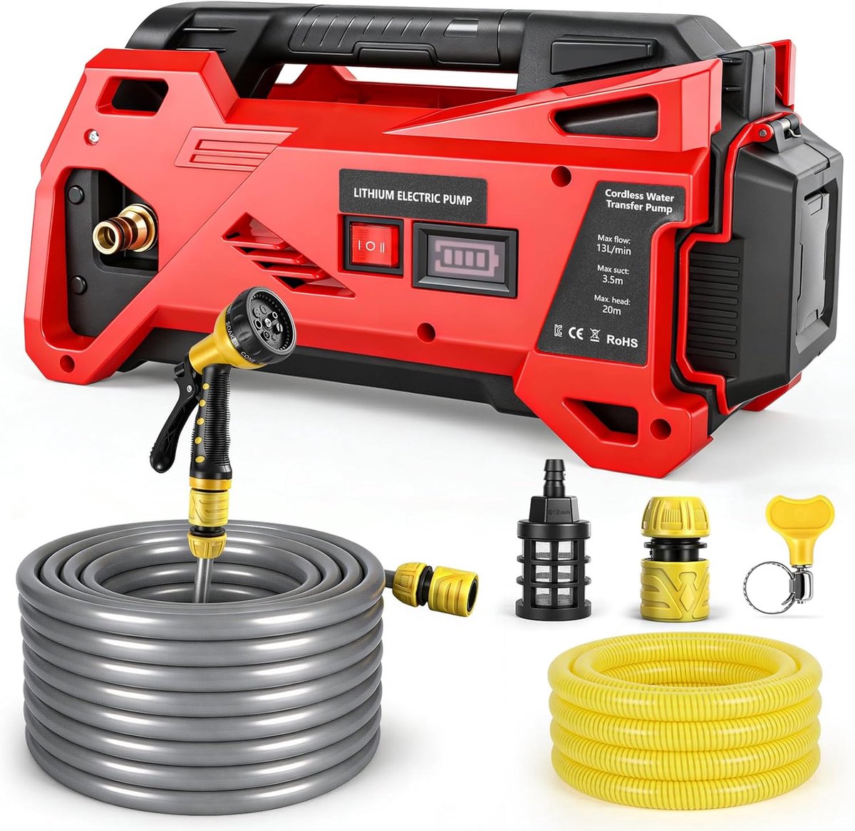 SnelShoppen - Draadloze Waterpomp voor Milwaukee 18 V Accu, Zelfaanzuigende Elektrische Pomp voor Huis, Tuin, Zwembad, Camper, Whirlpool, Vijver, Aqua