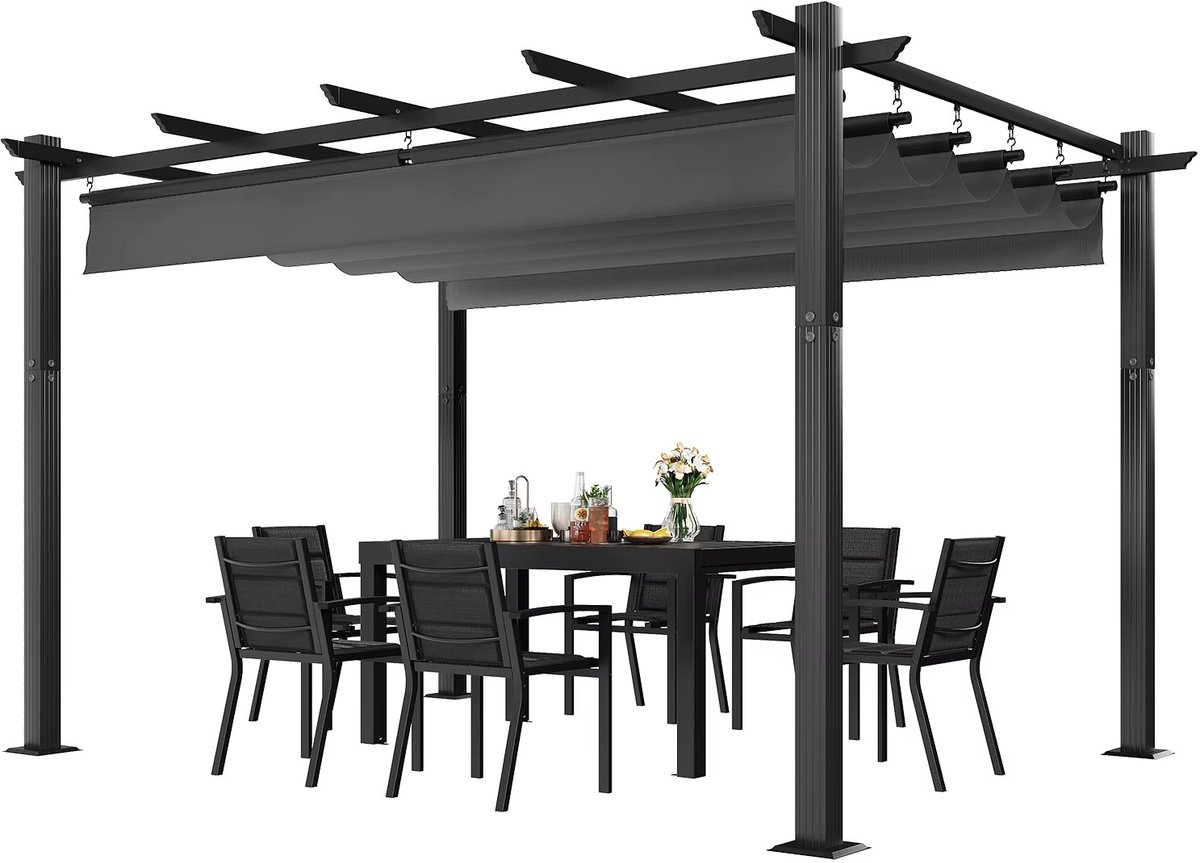 Pergola 3x4 m – Waterdichte Tuinpergola met Verstelbaar Schaduwdoek – Stabiel & Winterbestendig – Magnetische Bevestiging – Voor Tuin & Terras