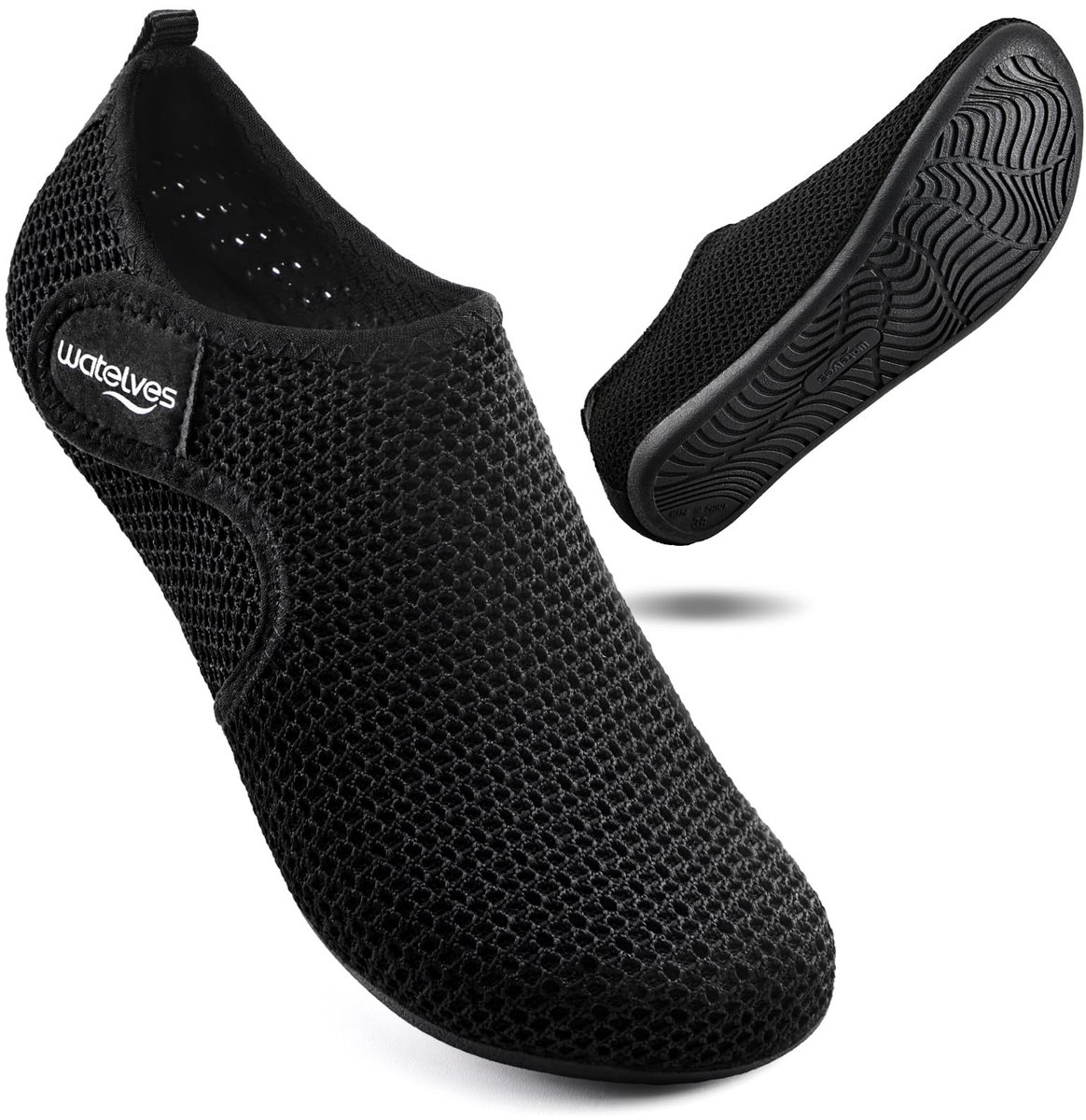 SnelShoppen - Waterschoenen Aqua Sokken Heren Vrouwen Lichtgewicht Sneldrogend Ademend Duik Surf Strand Zwembad Zee Unisex Zwart Maat 42 EU