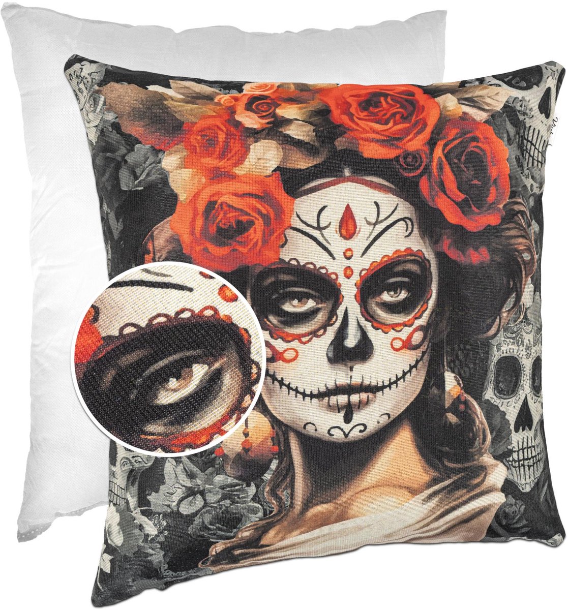 ANRO Sugar Skull Sierkussen 40x40 cm - Gobelin - Inclusief vulling Multicolor
