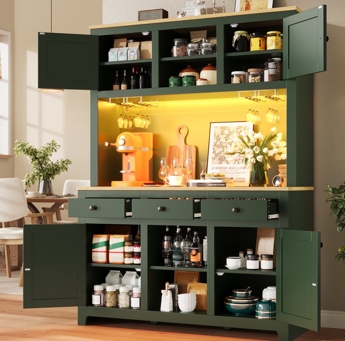 COVREO Keukenkast 120x40x180 cm Antique Green, MDF met laden en planken