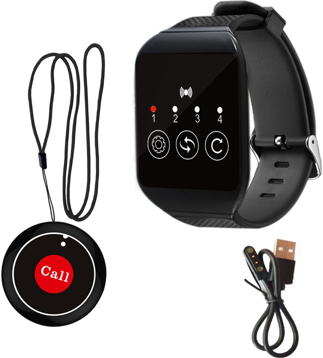 Restaurant oproepsysteem – draadloos 1-op-1 oproepsysteem – IPX7 waterdicht horloge en touchscreen semafoonsysteem – polssemafoon – DC5V-opladen.