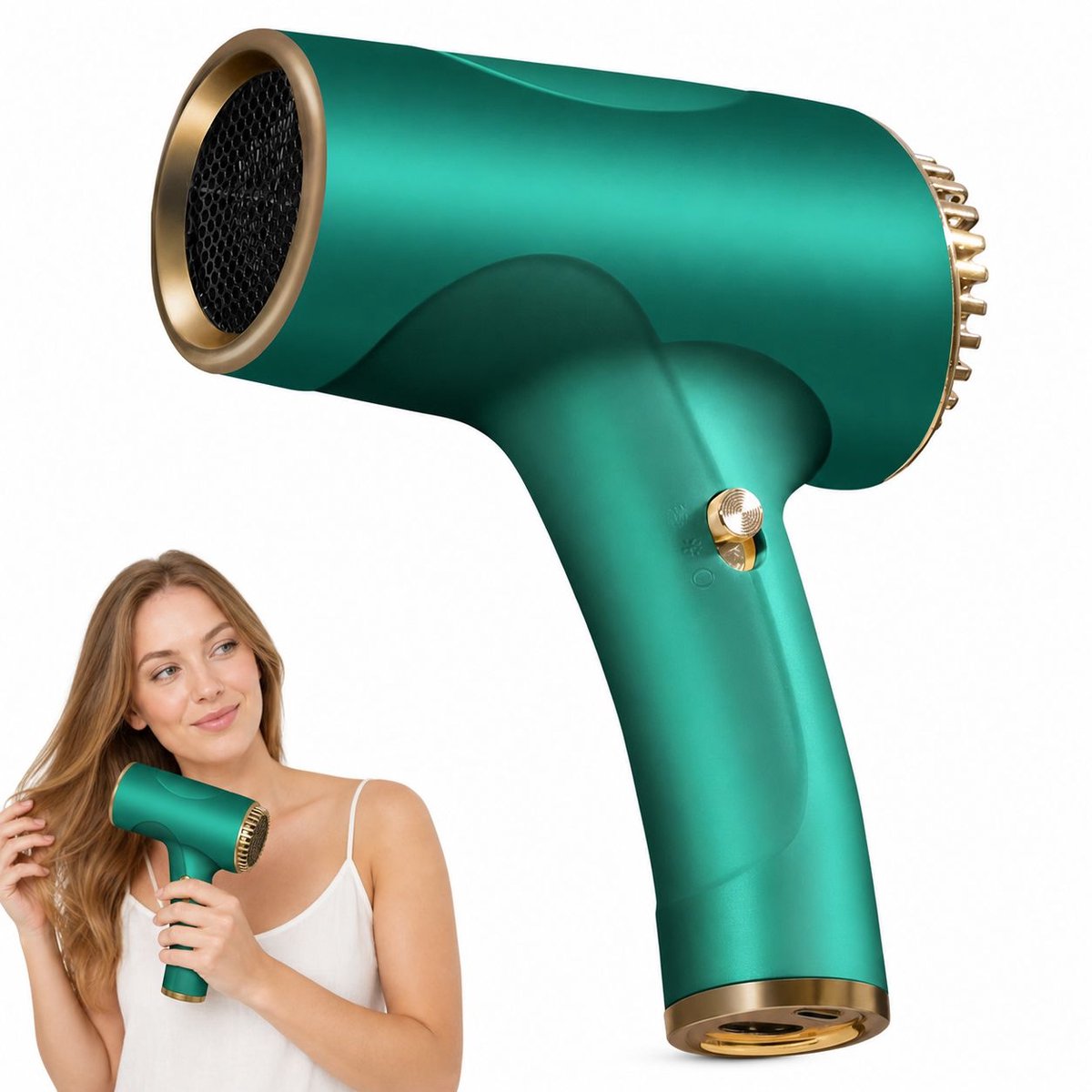 Draadloze haardroger - Oplaadbare haardroger - Compacte en draagbare haardroger - Unisex snelle haardroger - Groen