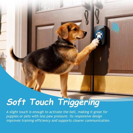 Hondenbel voor Toilettraining – Zwarte Duurzame Hondenbel & Draadloze Deurbel voor Honden 300m met LED, Waterdichte Hondenknoppen voor Spraaktraining, Hondentrainingsbellen voor de Deur (1 — afbeelding 2