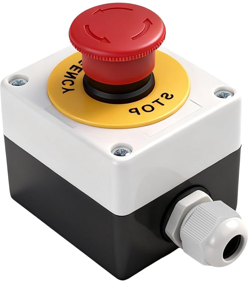Noodstopschakelaar - Drukknop Schakelaar - Industriële Controle - Vergrendelend Draaireset - 22 mm - Rood