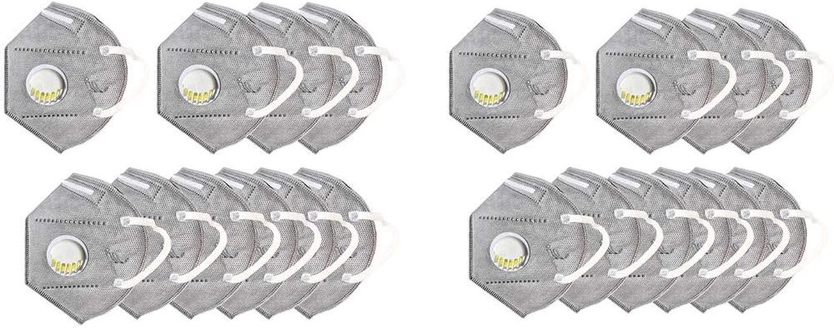 Stofmaskers met ventiel - Beschermmaskers - Veilig ademen - Verstelbare neusclip - 20 stuks - Grijs