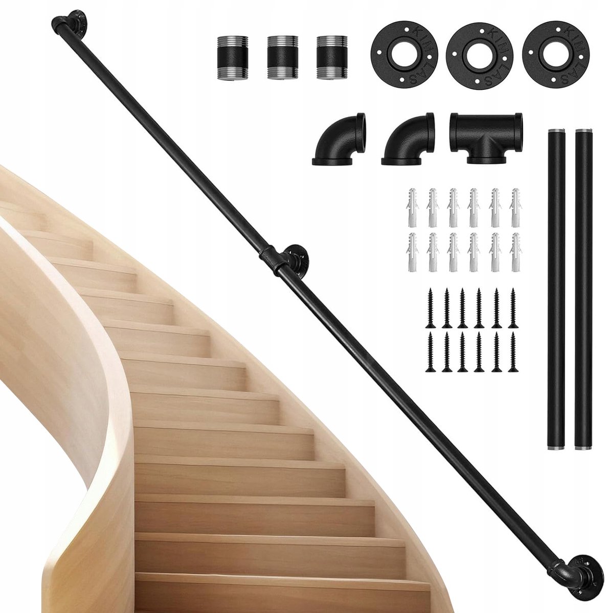 Trapleuning - 150 cm - 150kg - Koolstofstaal - Antislip & Roestbestendig - Binnen en Buiten - Voor Trap en Badkamer - Veiligheid - Zwart