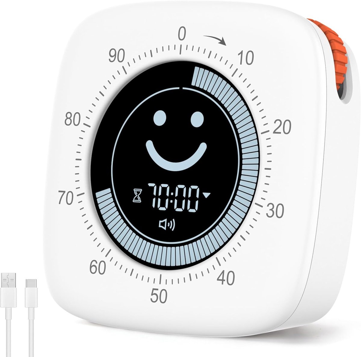 SnelShoppen - Cuteefun 100 minuten Pomodoro-timer met smiley-display, instelbaar volume, mute-en vibratiemodus, snelschuifregeling voor keuken en werk