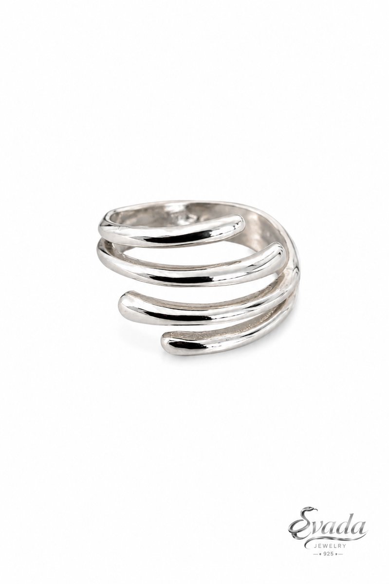 EVADA Jewelry 925 Sterling Zilver Ring – Verstelbare Open Ring – Minimalistisch Gelaagd Design – Dames