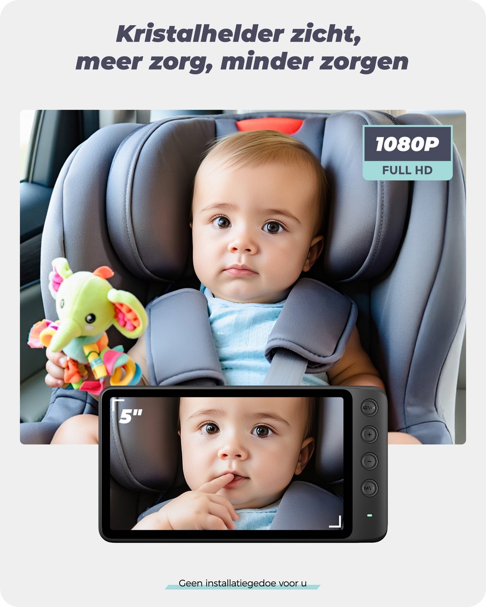 WEMOH Magnetische Dual Baby Autocamera voor Twee Kinderen - 5 inch 1080P HD IPS Monitor Scherm | 3 Modi (Zoom/Mirror/Split), Automatisch Nachtzicht, Continue Stroom, voor Achterwaarts Autostoeltje - Zwart thumbnail 6