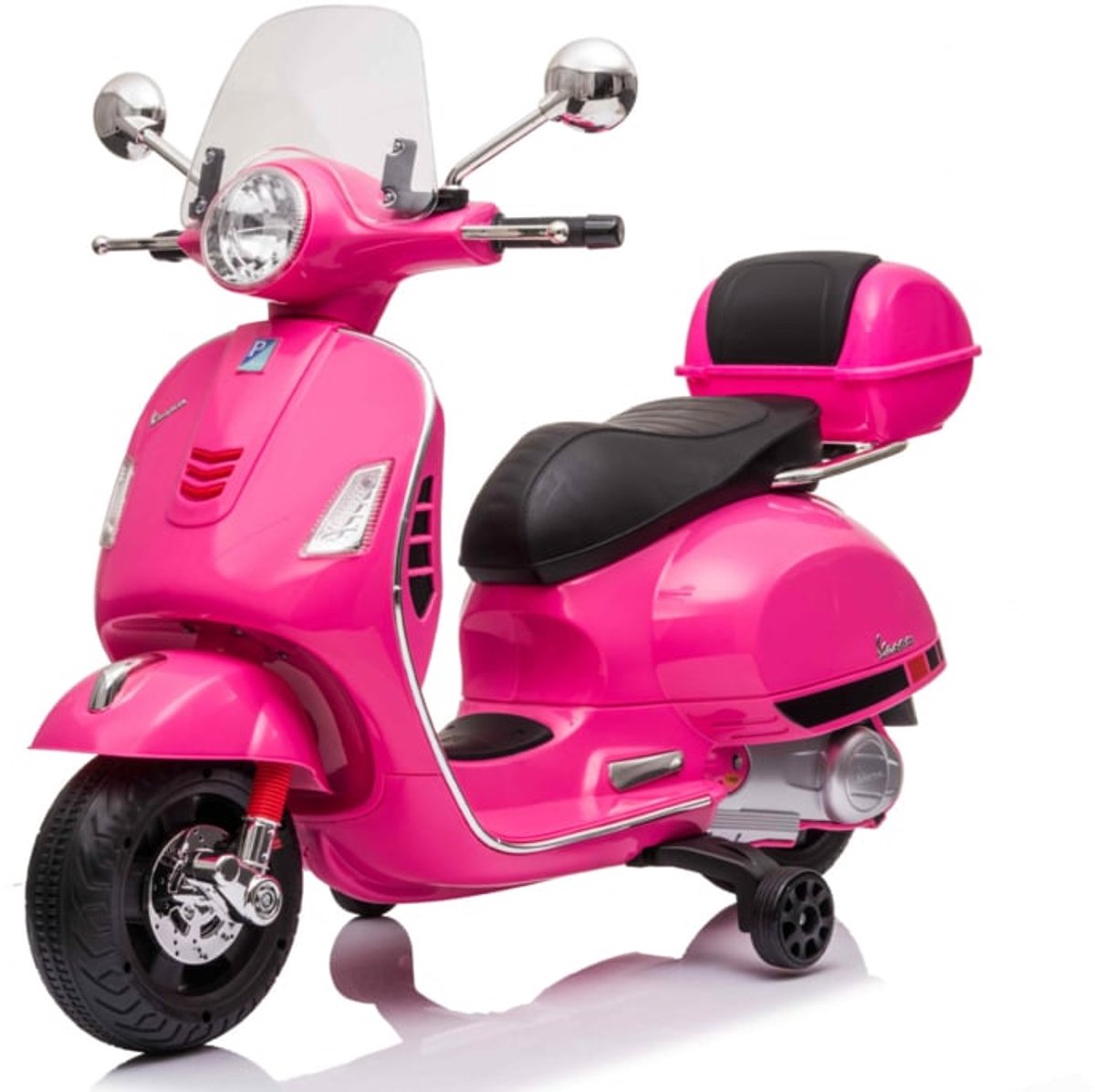 Vespa GT-S 12V elektrische kinderscooter roze - full options - licentie scooter - met windscherm, beautycase en zijwieltjes