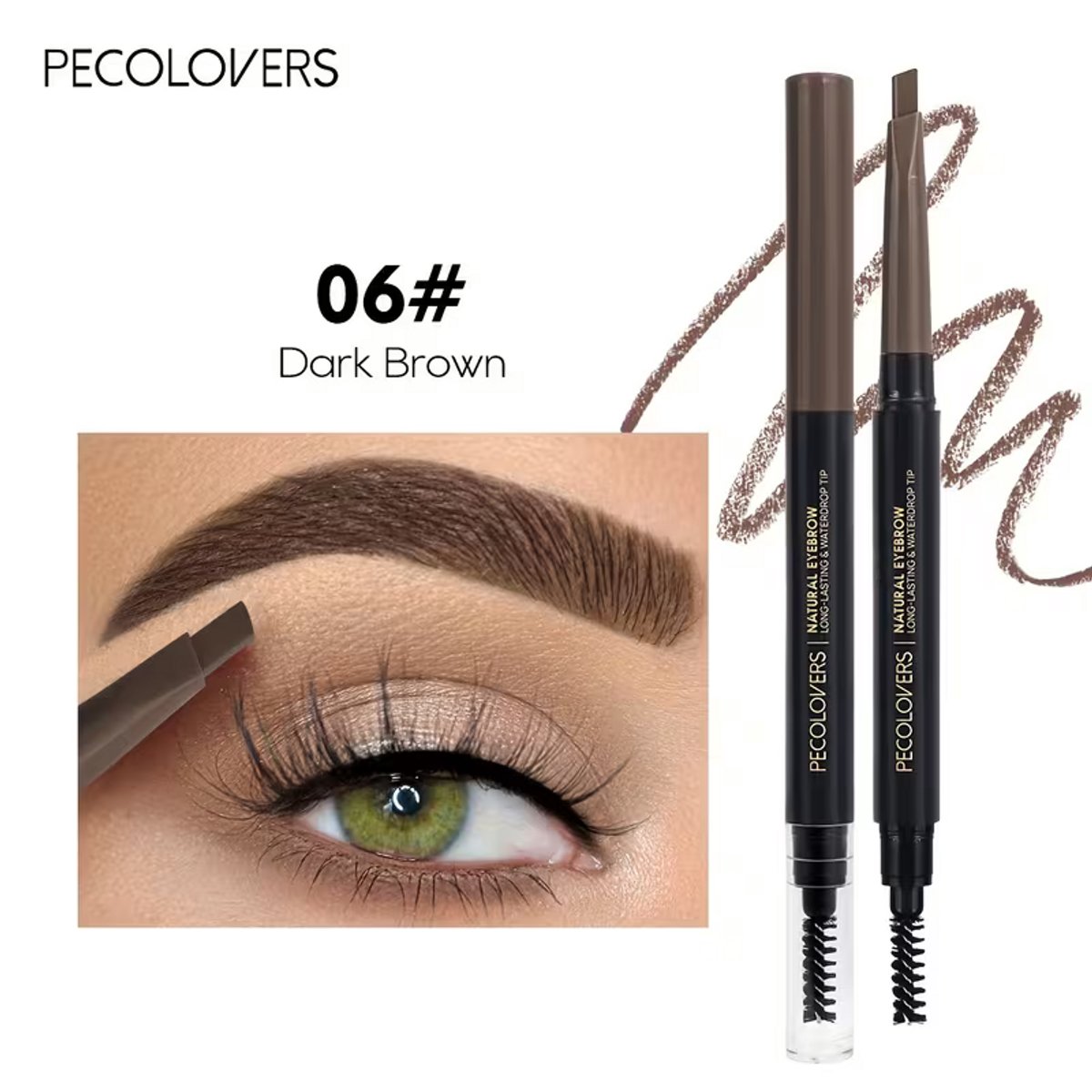 2-in-1 Wenkbrauwpotlood Donkerbruin – Waterproof Wenkbrauwpen met Borsteltje – Langhoudende Brow Pencil 06 Dark Brown