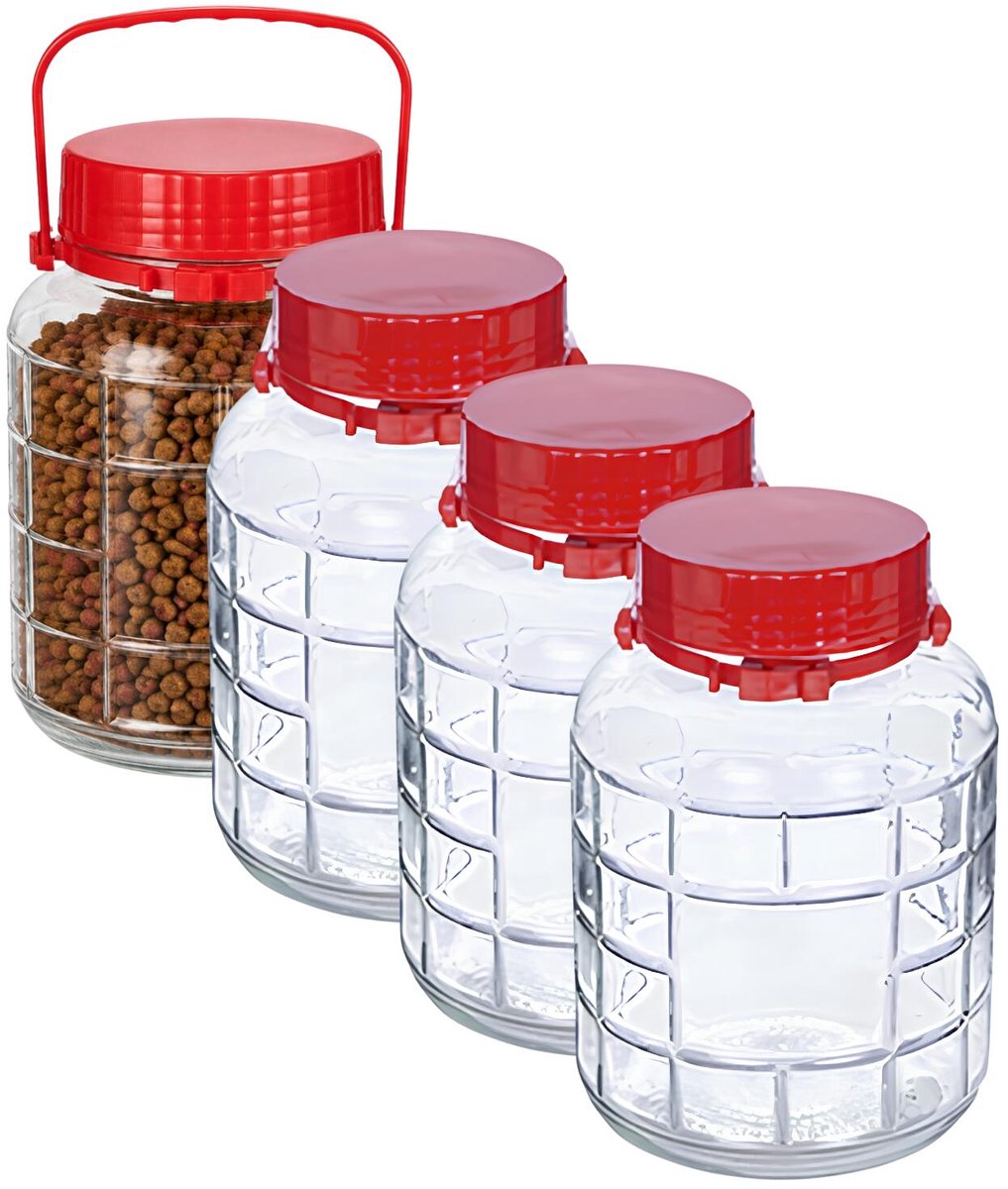 Alessandro XXL voedsel opslag container - 4x - glas - 2 liter - afsluitdop en hengsel - transparant/rood - Weckpotten - Opslagpotten - 14 x 21 cm