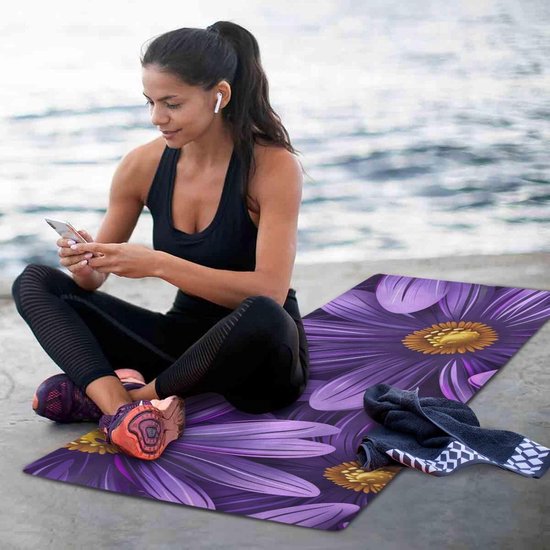 Yoga Mat - Oefenmat Fitness - Thuis Sporten - Antislip Natuurrubber - 71x26 Inch - Paarse Bloem — afbeelding 4