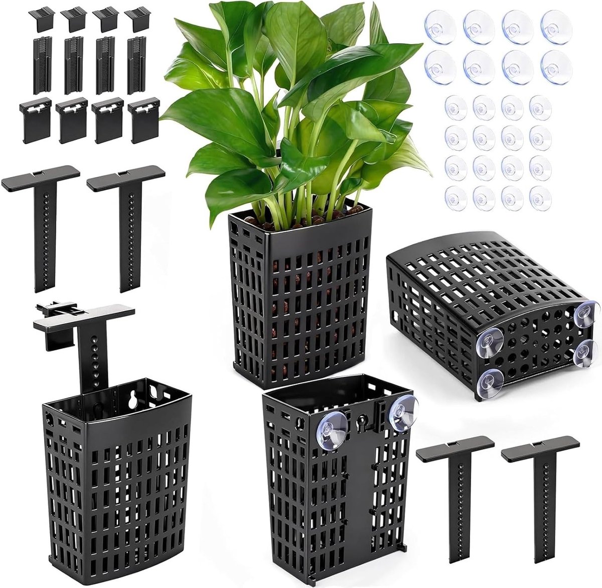 Verstelbare aquariumplantenhouders - 4 stuks voor aquascaping, aquaponics en decoratieve plantenpotten