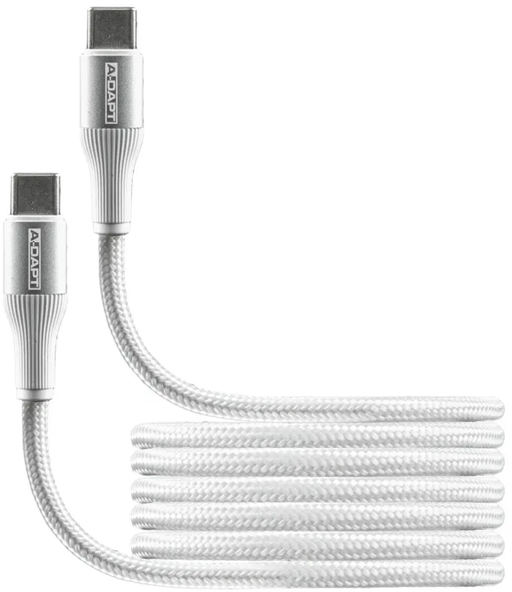 A-DAPT® USB-C naar USB-C kabel 2 m - PRO-uitvoering - wit - data- en laadkabel