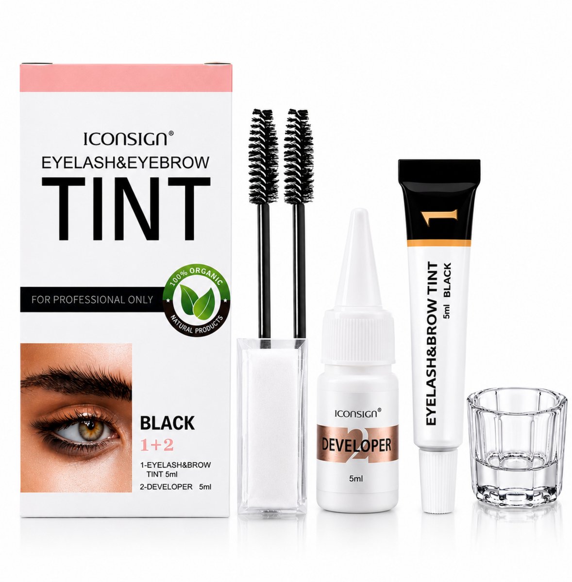 Wenkbrauw en Wimper - Kleurverf Tint - 36.5g - Zwart + Glazen Dappendish