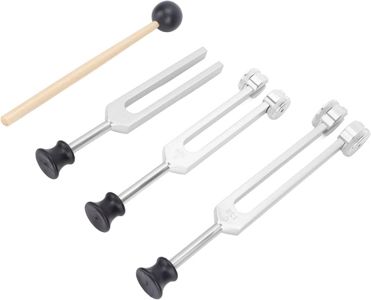 Tuning Fork Set voor Geluidstherapie en Meditatie - 128Hz, 256Hz, 512Hz, Aluminium, Nauwkeurige Frequentie Respons, Helende Klanken