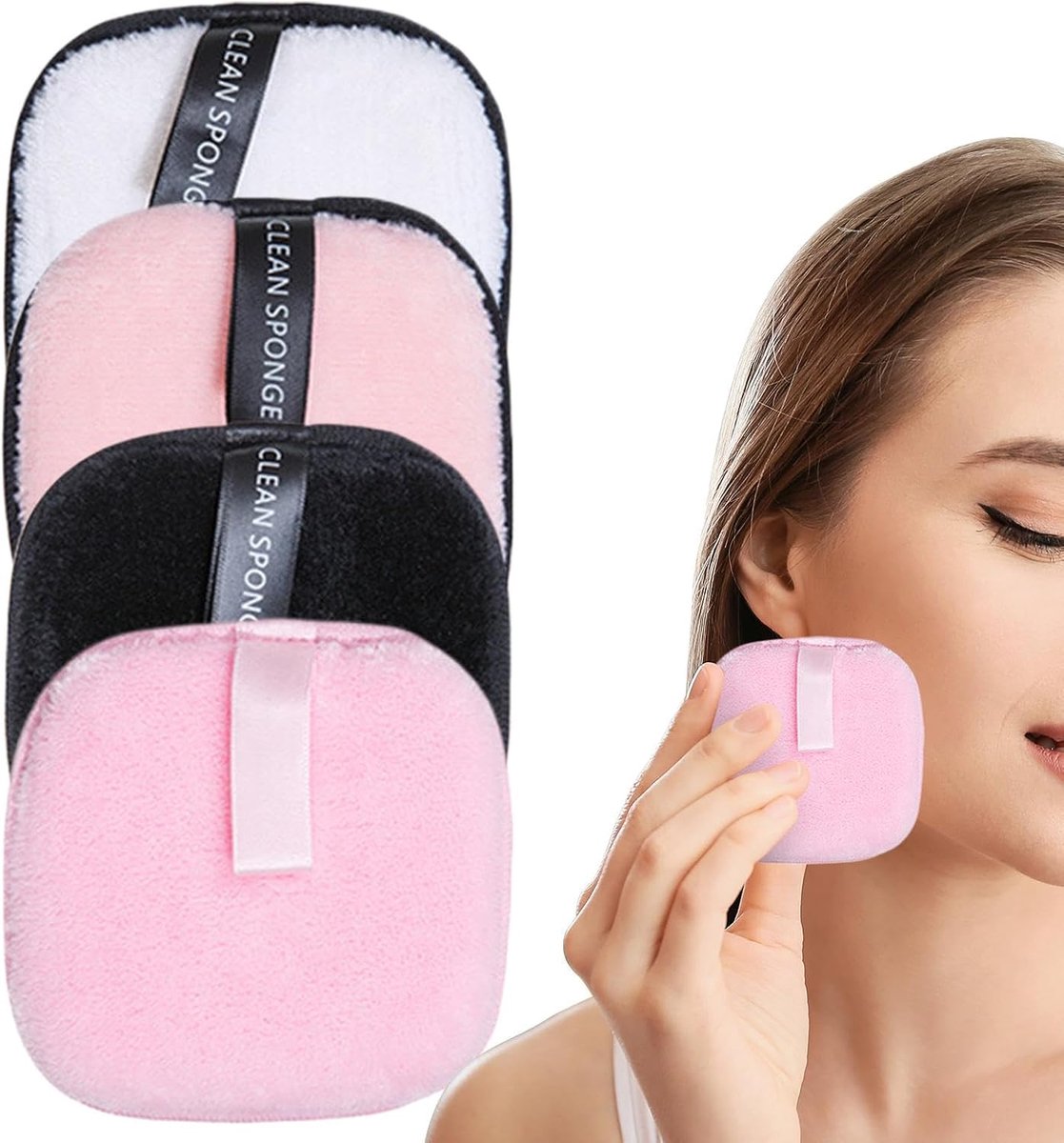 Make-up Remover Pads - Gezichtspads Herbruikbaar - Gezichtsreiniging - Zacht Absorberend Materiaal - 4 Stuks - Zwart Roze Wit