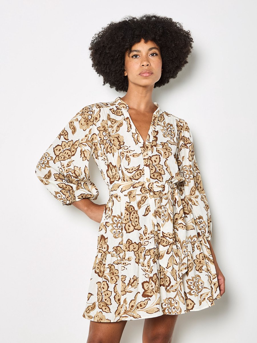 Sarasa-minijurk met schilderachtige bloemenprint