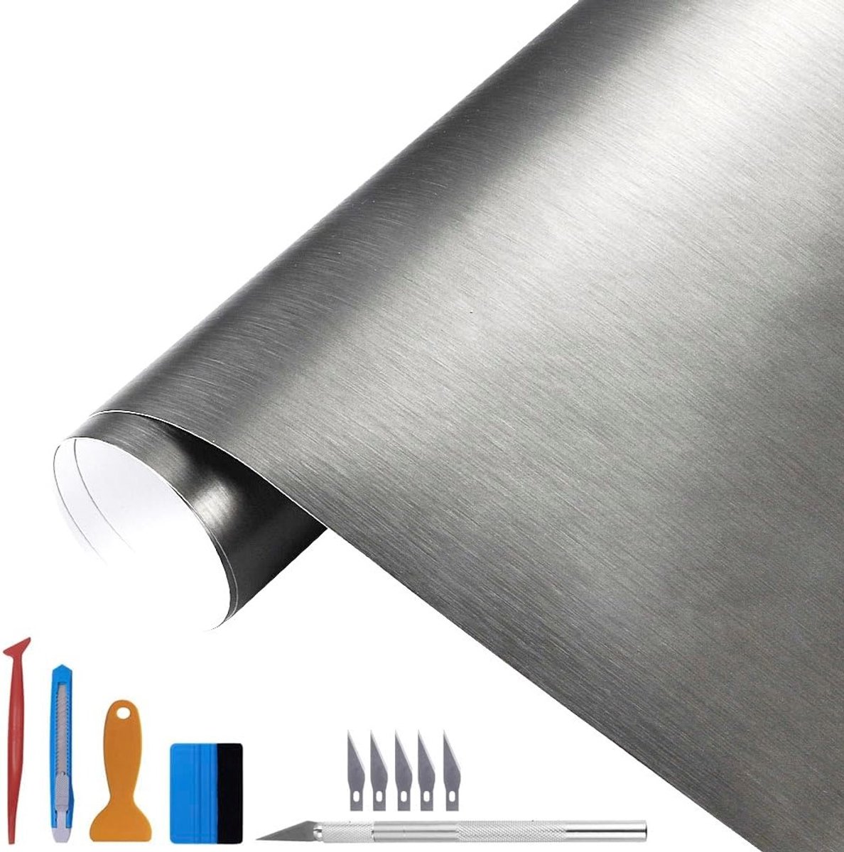 100cm x 300cm Grijs Geborsteld RVS Metallic Vinyl Film - Matte Chrome Folie voor Auto, Motor en Meubels