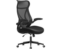 SONGMICS Bureaustoel, ergonomische rugleuning, in hoogte verstelbaar, opklapbare armleuningen, draaistoel met hoofdsteun, tot 150 kg belastbaar, inktzwart OBN088B01