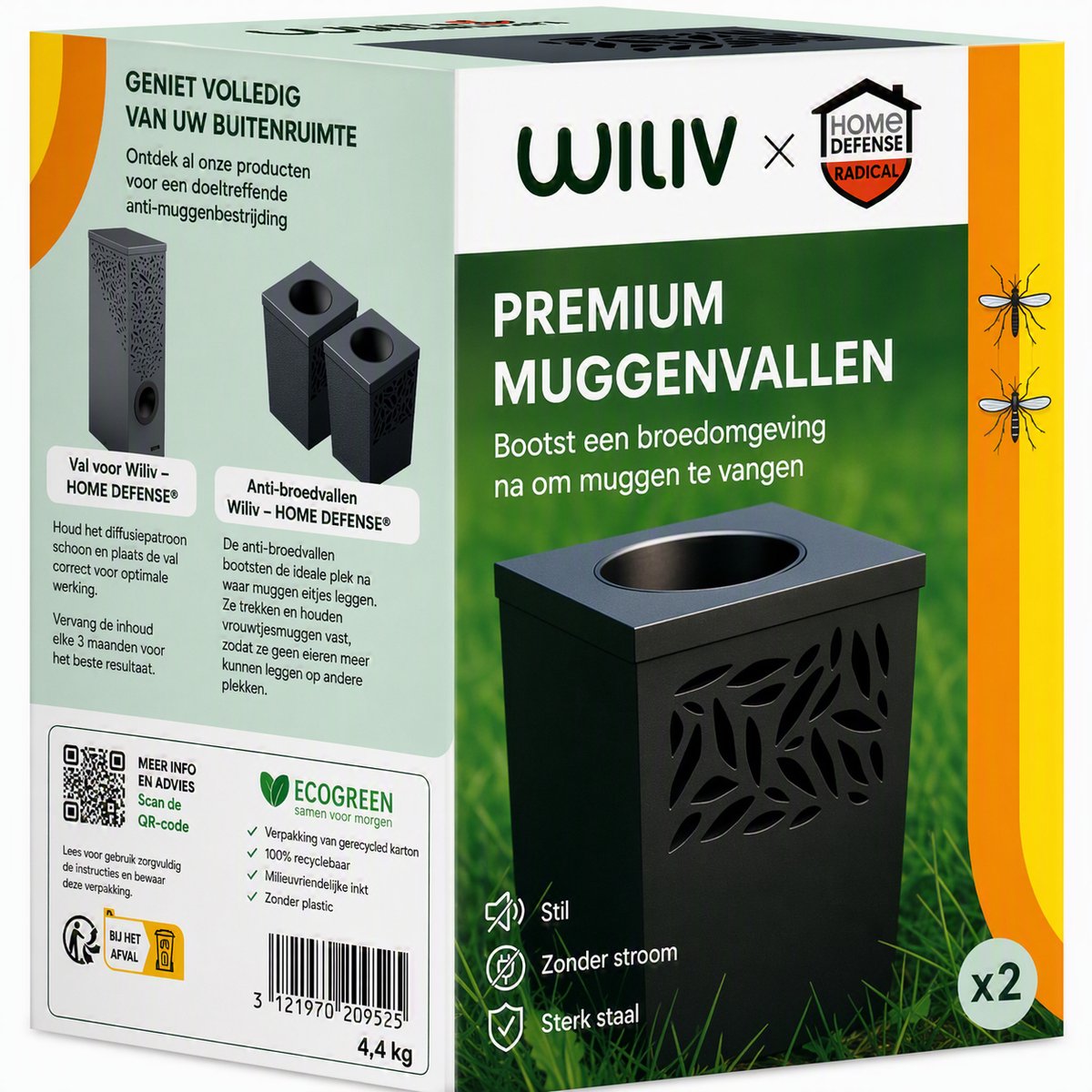 Home Defense Muggenvanger Buiten – Premium Muggenval tegen (Tijger)muggen – Alternatief voor Muggenlamp of Muggenstekker – Zonder Stroom – Set van 2