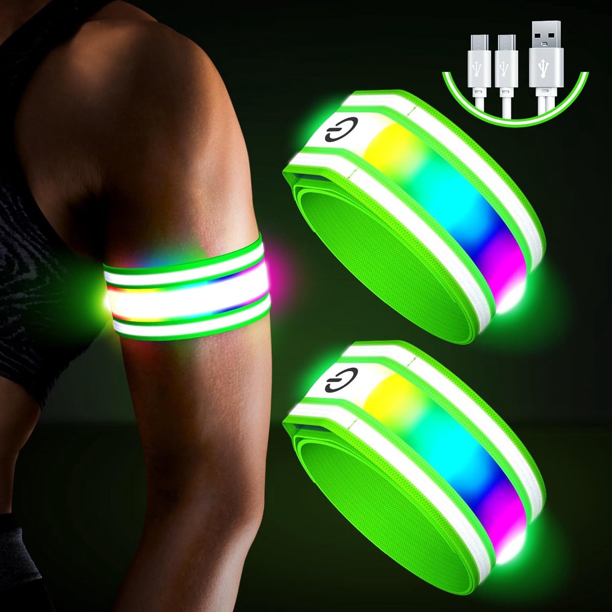 LED Armband - Oplichtende band - Zichtbaar zijn - Dubbele bescherming - 2 stuks - Blauw