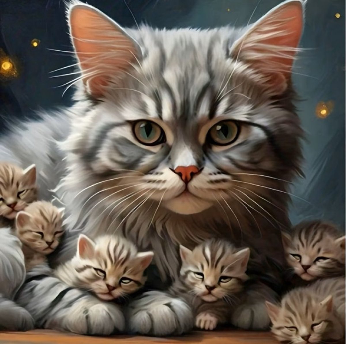 25x25cm Diamond painting poes met kittens nr 494