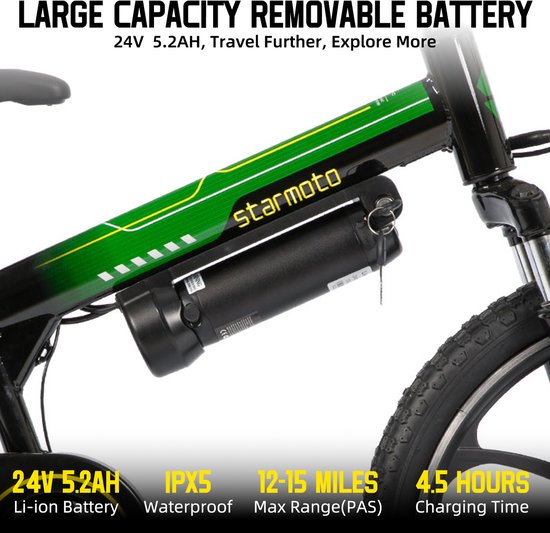 STARMOTO Radspur Elektrische Mountainbike - 20 Inch - 250W Motor - Vering Voorvork - Groen — afbeelding 5