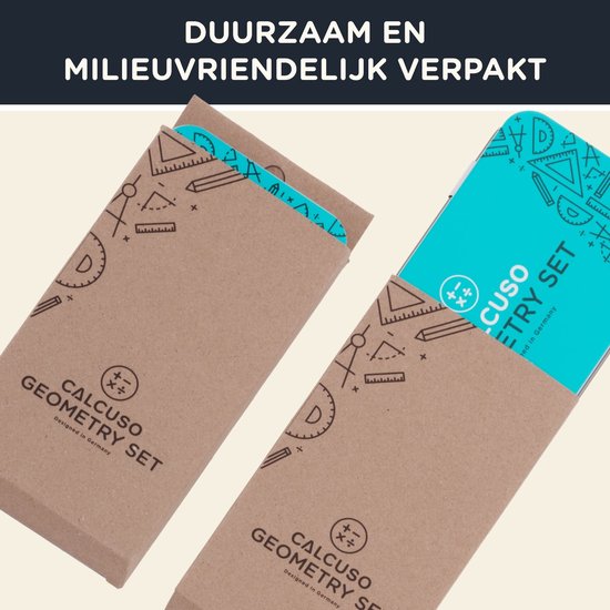 Twee bruine kartonnen doosjes met geometrische patronen en de tekst "CALCUSO GEOMETRY SET".