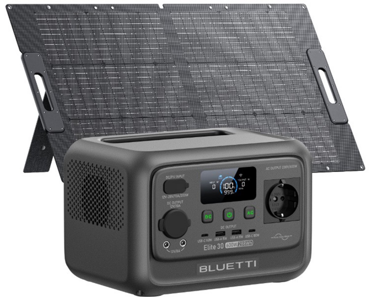 BLUETTI Elite 30 V2 600W - 288Wh -Draagbaar zonne-energiestation - met 100W Zonnepanelen PV100- Powerstation 230V Draagbare Accu -voor Camping, Camper, Thuis Noodstroom