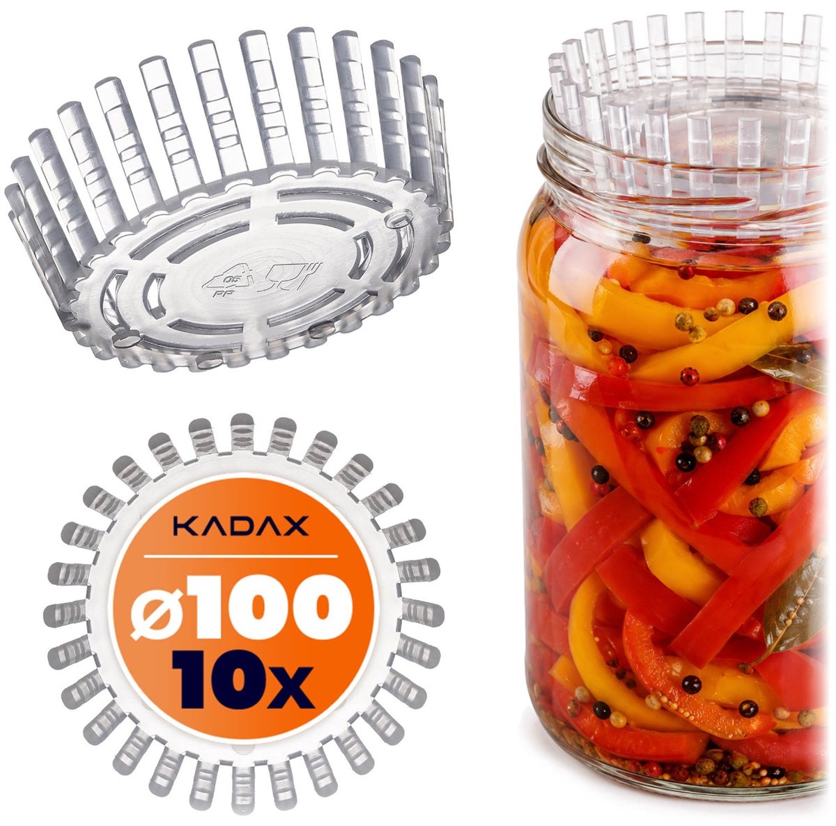 KADAX Gistingsgewicht voor inmaakpotten, kunststof fermentatiedeksel, levensmiddelverzwaring met net voor zuurkool, kimchi en augurken, fermentatiehulp (fi 100 mm / 10 stuks)
