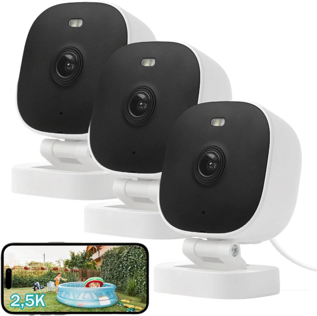 2K Bewakingscamera voor buiten, wifi-camera voor buitenbewaking, 360° PTZ-buitencamera met kleurennachtzicht, buitencamera voor PIR-bewegingsdetectie - 3PC